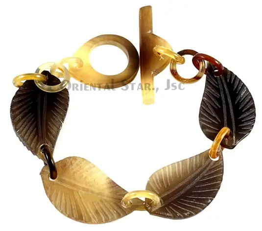 Carved Horn Chain Bangle Bracelet Leave Shaped HD00039, handmade buffalo horn jewelry