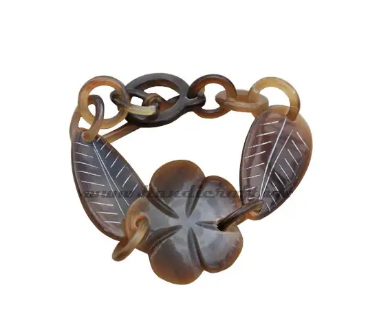 Carved Horn Chain Bangle Bracelet Leave Shaped HD00040, handmade buffalo horn jewelry