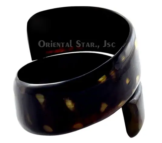 Black Rolling Horn Bangle Bracelet with Polka Dots HD00223, handmade buffalo horn jewelry