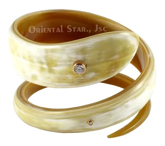 Natural Rolling Horn Bangle Bracelet with Precious Stone HD00228, handmade buffalo horn jewelry