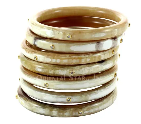 Natural Horn Bangle Bracelet Set of Seven with Precious Stone HD00267, handmade buffalo horn jewelry