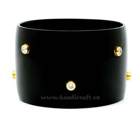 Black Horn Bangle Bracelet with Precious Stone HD00342, handmade buffalo horn jewelry