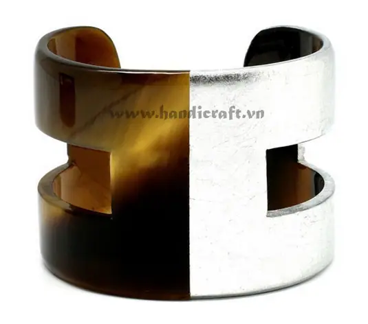 Horn & Silver Lacquer Cuff Bracelet HD00479, handmade buffalo horn jewelry