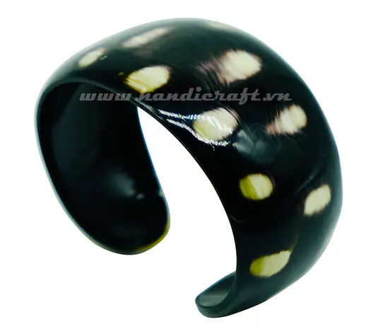 Black Horn with Polka Dots Bangle Bracelet HD00547, handmade buffalo horn jewelry
