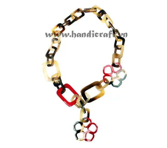 Dark Horn with Red Lacquer Flower HD10074, handmade buffalo horn jewelry