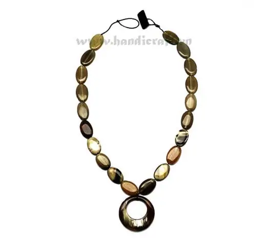 Oval Horn Beaded with Round Pendant HD10108, handmade buffalo horn jewelry