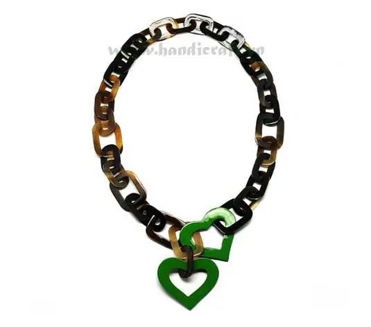 Dark Horn with Green Lacquer HD10120, handmade buffalo horn jewelry