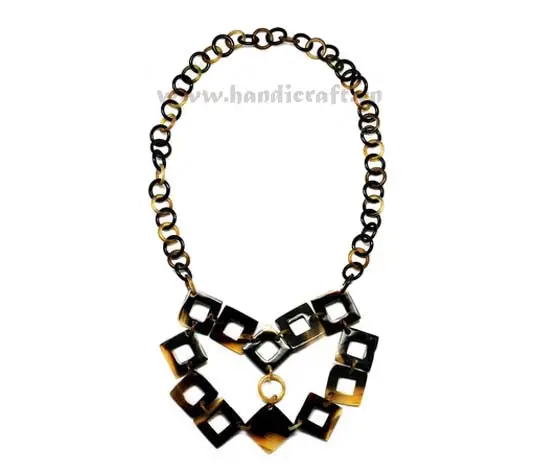 Small Round Link & Square Horn Necklace HD10139, handmade buffalo horn jewelry