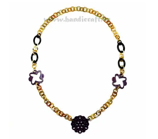 Yellow Horn Links with Black Horn Flowers Deco HD10165, handmade buffalo horn jewelry