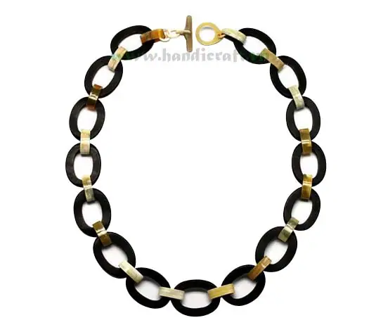 Black Oval Horn with Light Horn Links HD10180, handmade buffalo horn jewelry