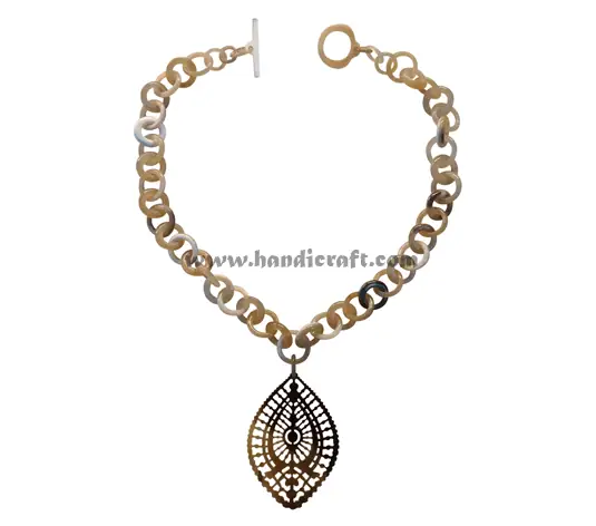 Dark Oval Horn Links with Large Pendant HD10183, handmade buffalo horn jewelry