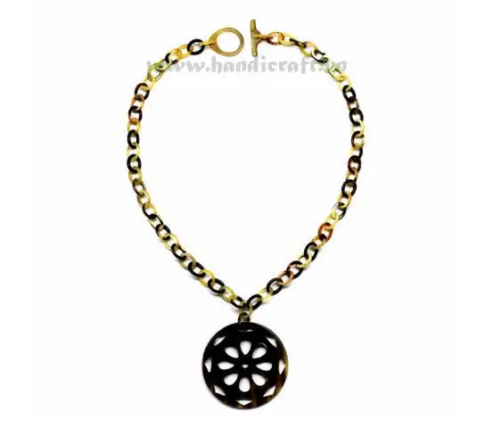 Small Horn Links with Large Black Pendant HD10185, handmade buffalo horn jewelry