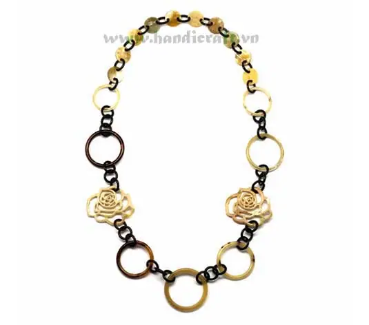 Round Horn Links with Roses HD10189, handmade buffalo horn jewelry