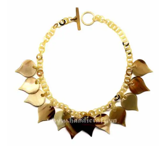 Small Horn Links with Leaves Pendants HD10211, handmade buffalo horn jewelry