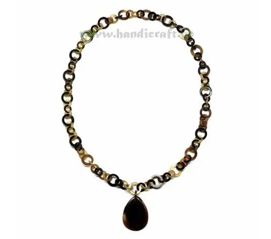 Small Horn Links with Teardrop Pendant HD10256, handmade buffalo horn jewelry