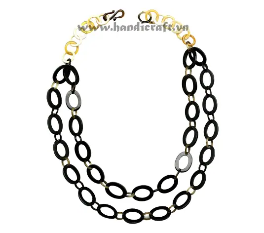 Dark Oval Horn Links with Two Layers HD10341, handmade buffalo horn jewelry