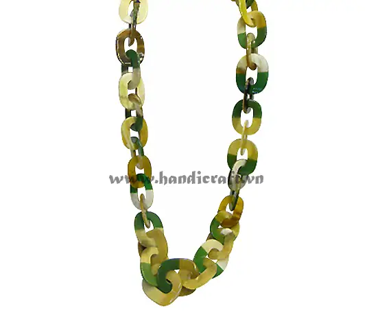 Natural Horn Green Lacquer Necklace HD10368, handmade buffalo horn jewelry