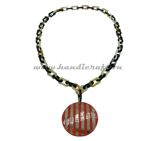 Small Black & White Horn with Stripes Lacquer Pendant HD10390, handmade buffalo horn jewelry