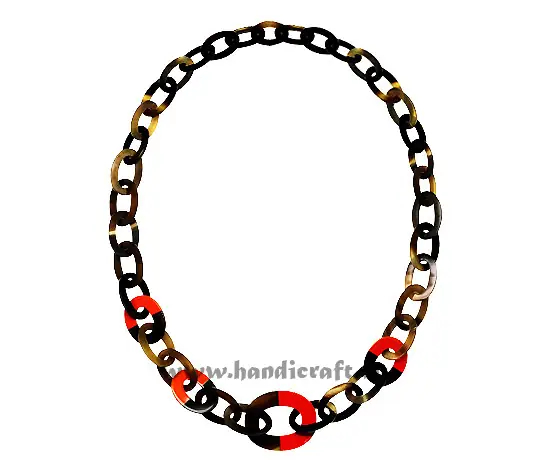Dark Oval Horn Links with Red Lacquer HD10397, handmade buffalo horn jewelry