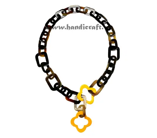 Oval Horn Link with Yellow Lacquer Flower HD10414, handmade buffalo horn jewelry