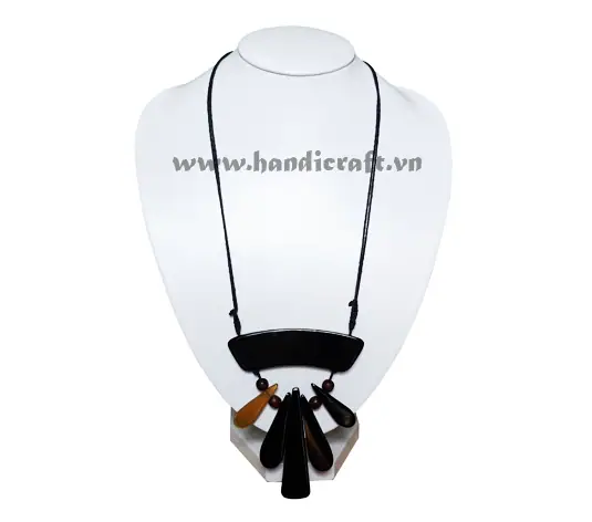 Long Horn Necklace with Faux Leather Strand HD10430, handmade buffalo horn jewelry