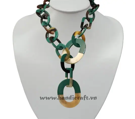 Buffalo Horn with Dark Green Lacquer Necklace HD10440, handmade buffalo horn jewelry