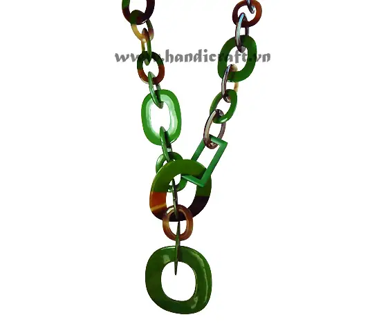 Cow Horn with Green Lacquer Necklace HD10505, handmade buffalo horn jewelry