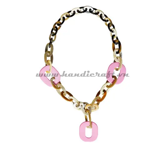 Oval Horn with Pink Pendants HD10560, handmade buffalo horn jewelry