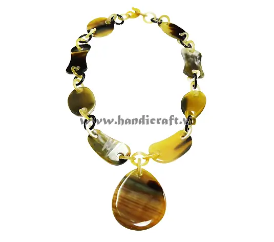 Small Circles Horn with Solid Horn Chain and Waterdrop Pendant HD10591, handmade buffalo horn jewelry