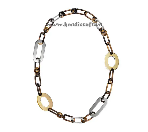 Horn with Gold & Silver Lacquer Necklace HD10636, handmade buffalo horn jewelry