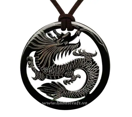Round Horn with Dragon Carved Pendant HD20002, handmade buffalo horn jewelry