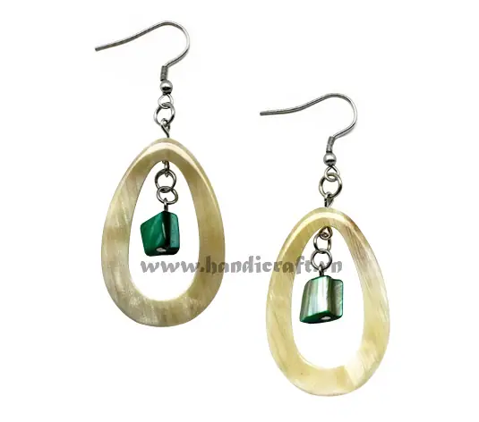 Horn & Coral Earrings HD30214, handmade buffalo horn jewelry